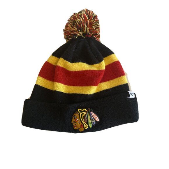 Chicago Blackhawks NHL 47 Brand Knit Beanie Hat With Pom One Size 100% Acrylic - Picture 1 of 6